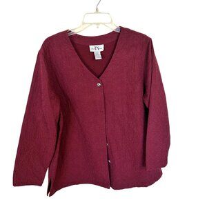 Womens Burgundy Cardigan By TY Wear Size 16W Button Front Embossed Texture